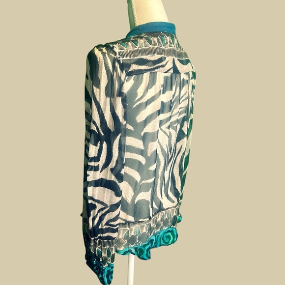 Alberto Makali 100% Silk Zebra & Blue Paisley Print Lace-Up Top Size Medium - Picture 7 of 15